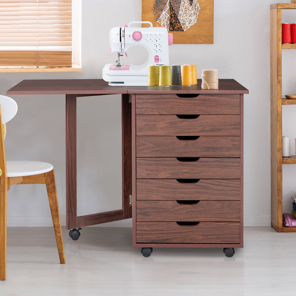 Seven Drawers MDF With PVC Wooden File Cabinet Dark Brown