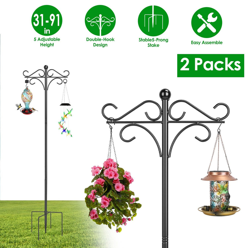 Shepherds Hook for Outdoor, 5-Prong Base Adjustable Height Garden Hook with Dual Sided Hooks, Sturdy Iron Metal Hanger for Bird Feeders, Lanterns, Flower Baskets, Wind Chimes, Patio Yard Decor