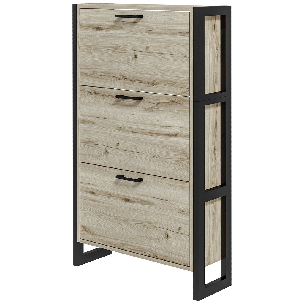 Shoe Cabinet 3 Flip Drawer Storage Organizer Walnut