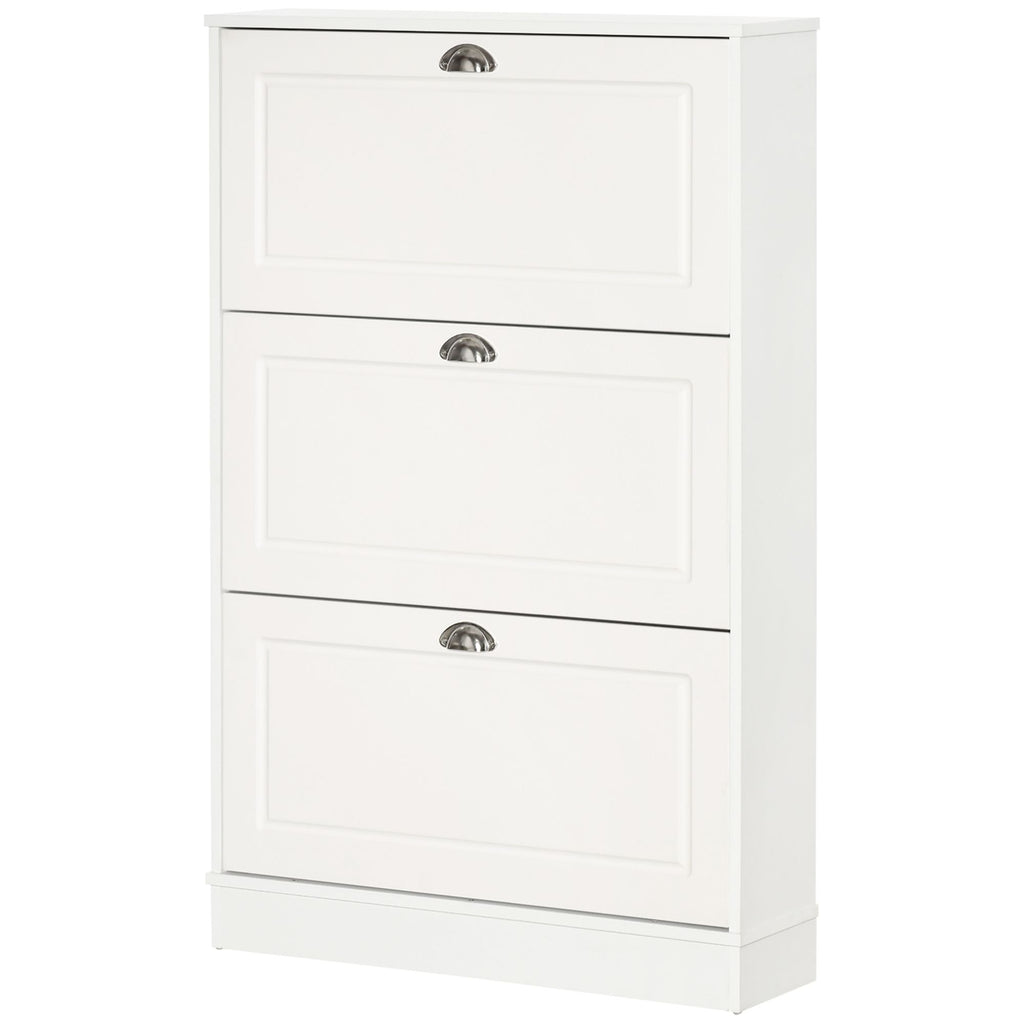 Shoe Cabinet, Narrow Shoe Storage Cabinet with 3 Flip Drawers, Holds 12 Pairs for Entryway, Hallway, White