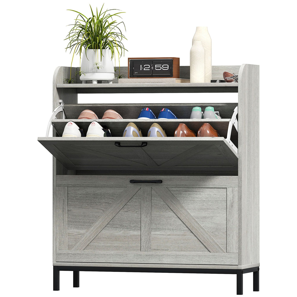 Shoe Cabinet Organizer with 2 Flip Drawers, Legs, Narrow Shoe Storage Cabinet for Entryway, Hallway, Light Gray