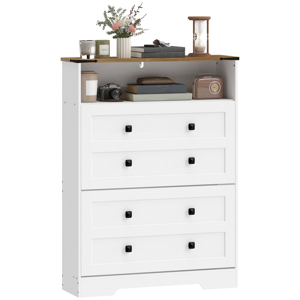 Shoe Cabinet with 2 Flip Drawers, Narrow Shoe Storage Cabinet, White