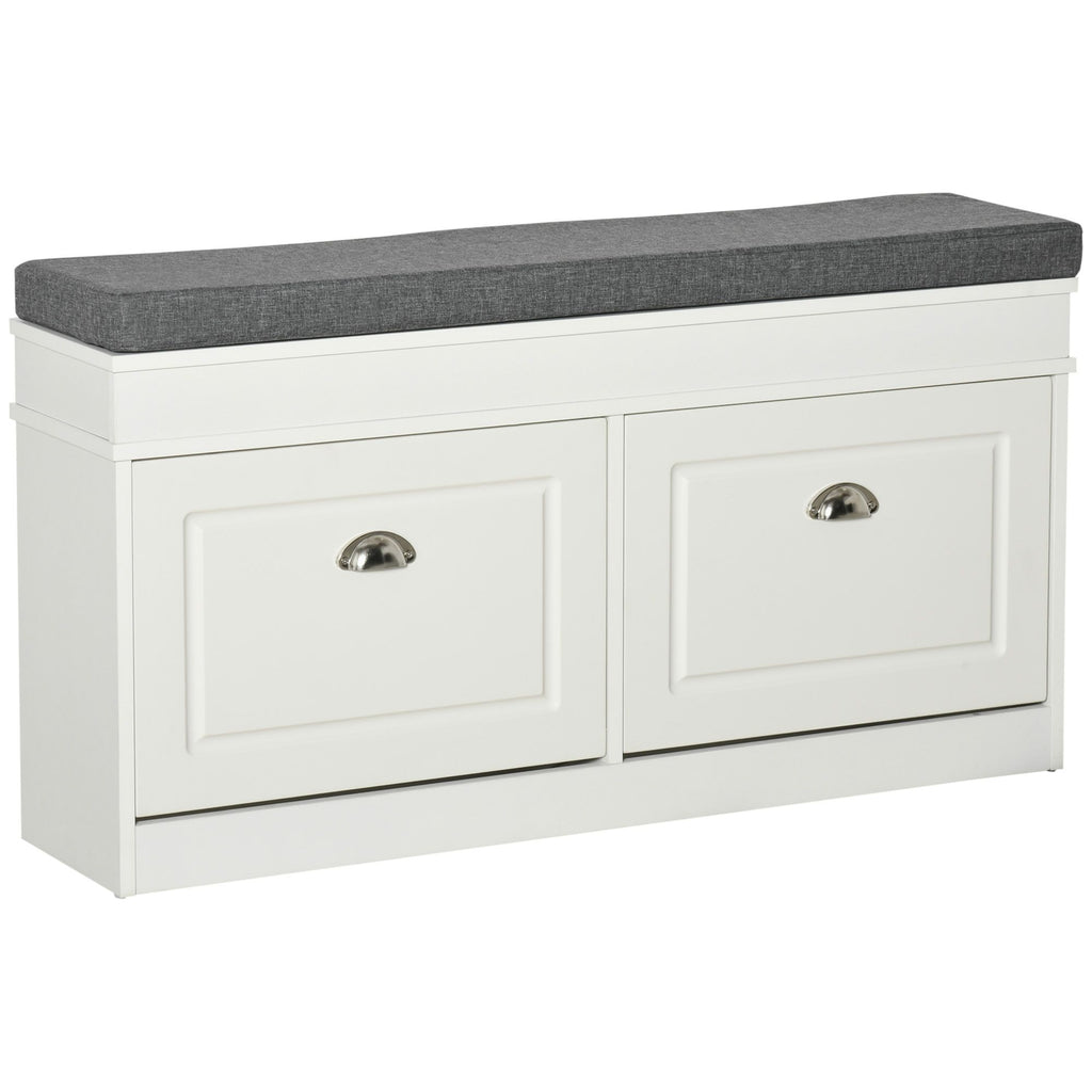 Shoe Storage Bench Modern with Thick Padding Hook and Loop Fastener for Entryway Hallway White Grey
