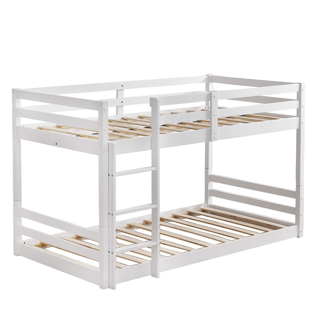 Short-Legged Double-Layer Head And Tail Cross Brace Guardrail Straight Ladder Twin Pine Can Be Split Into a Single-Layer Bed Wooden Bed White