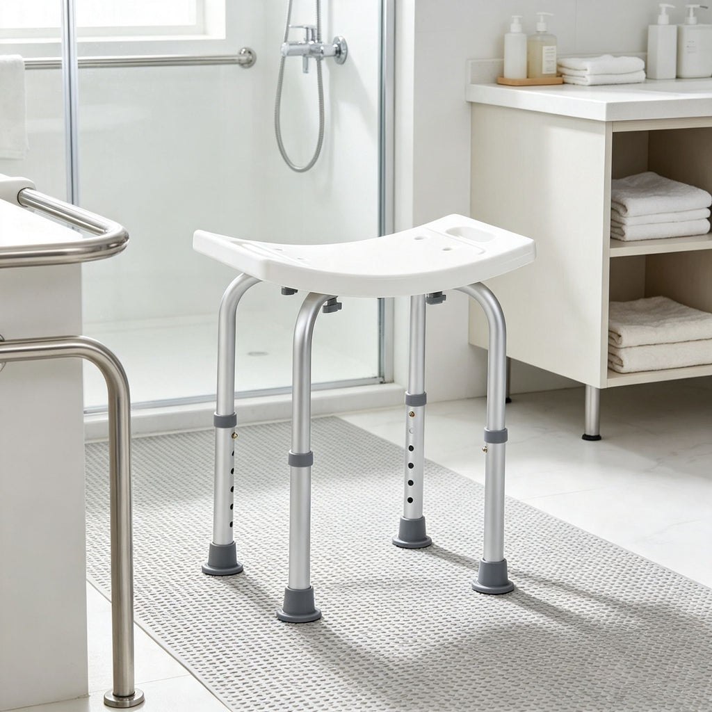 Shower Chair, Adjustable Height Shower Stool with Built-in Handles, Non-Slip Bath Bench Seat for Inside Shower or Tub, 350 lbs Capacity, for Elderly, Disabled & Handicap