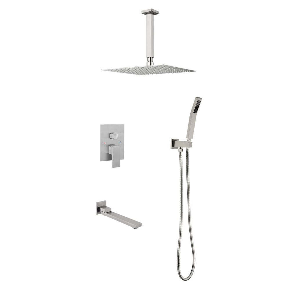 Shower system combo with hand shower, 16 inch shower head and tub spout