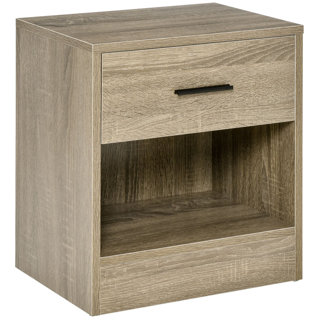 Side Table, Accent End Table with Drawer and Bottom Shelf, Sofa Table for Living Room, Bedroom, Modern Nightstand, Grey Wood Grain