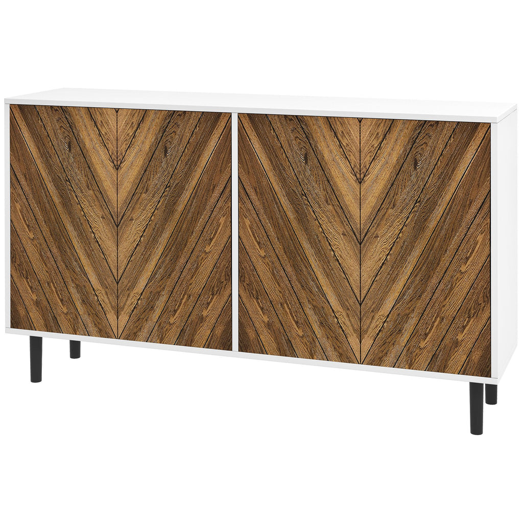 Sideboard Cabinet Kitchen Hutch Adjustable Shelves 4 Chevron Doors Brown