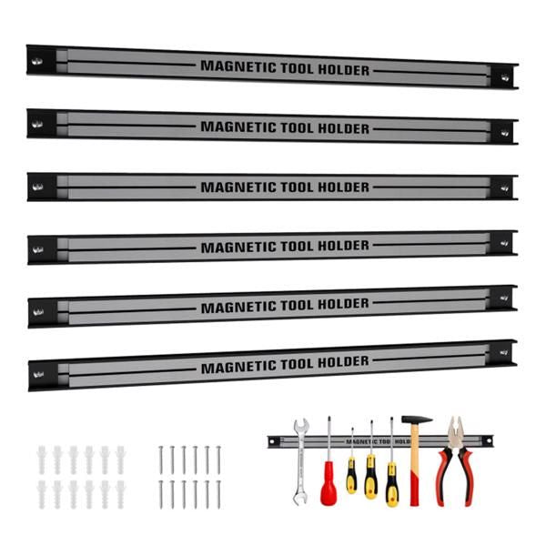 Silver Magnetic Tool Organizer Strips (6-Pack) - Carbon Steel Construction, Ideal for Clutter-Free Workspace