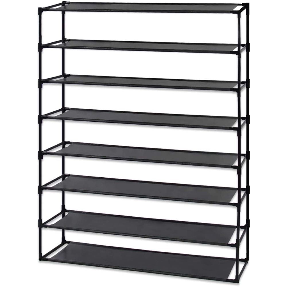 Simple Assembly 8 Tier Shoe Rack Detachable Non-Woven Waterproof Fabric Shoe Organizer Tower Space Saver Stackable Storage Shelf (Black) RT