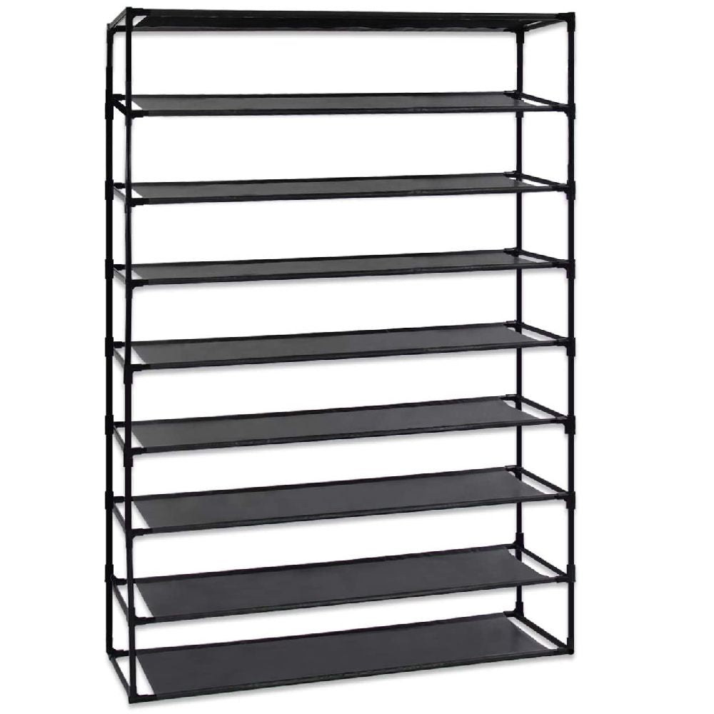 Simple Assembly 9 Tier Shoe Rack Detachable Non-Woven Waterproof Fabric Shoe Organizer Tower Space Saver Stackable Storage Shelf (Black)
