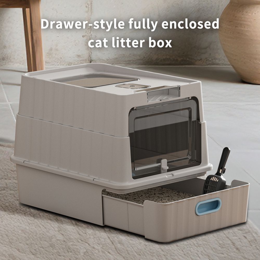 Simple drawer style gray cat litter box, humanized design, does not occupy household storage space