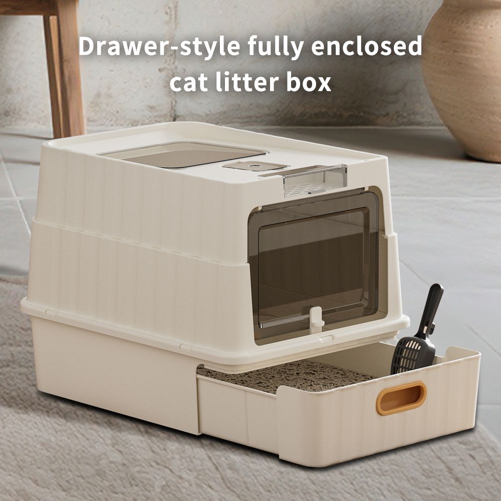 Simple drawer style white cat litter box, humanized design, does not occupy household storage space