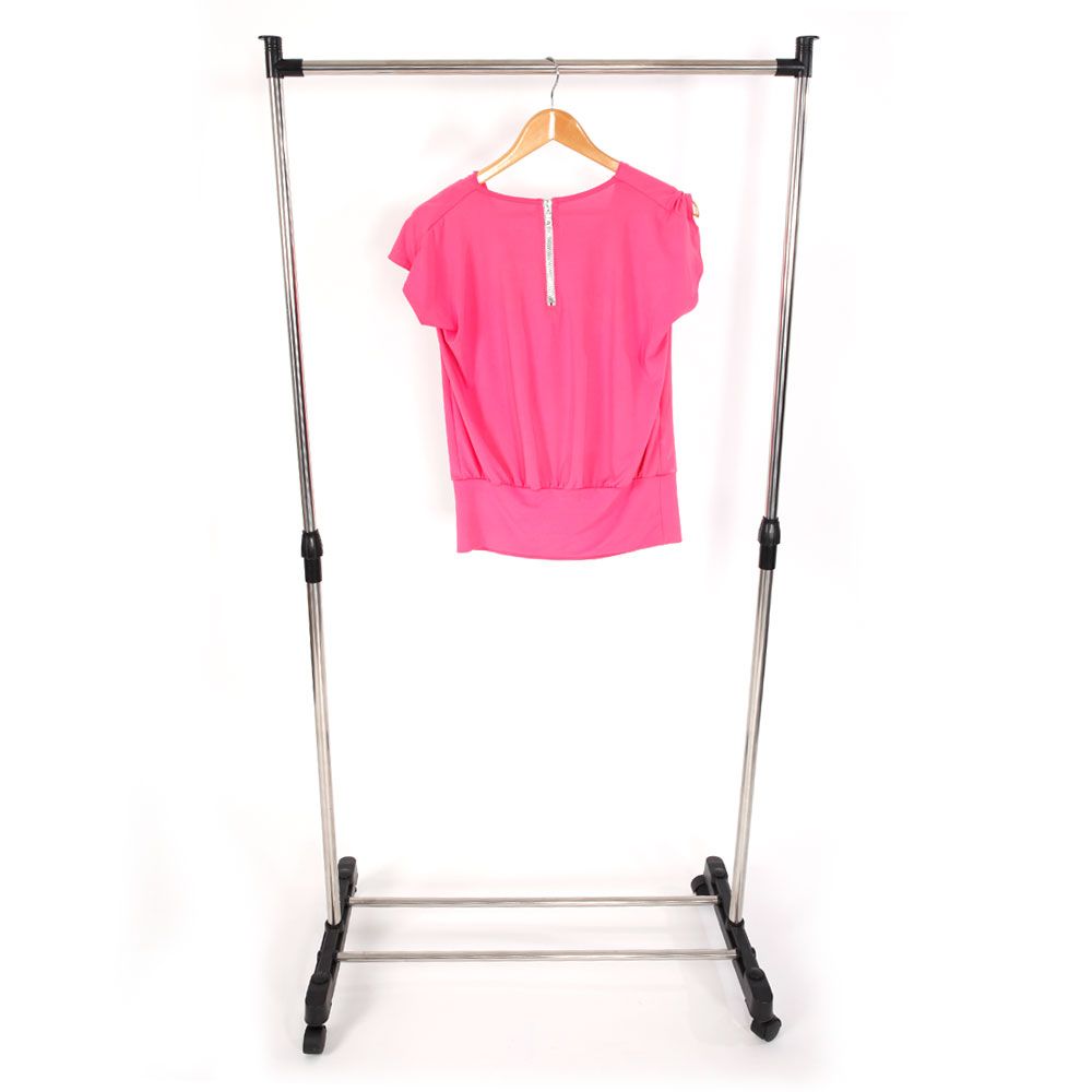 Single-bar Vertical & Horizontal Stretching Stand Clothes Rack with Shoe Shelf Silver RT