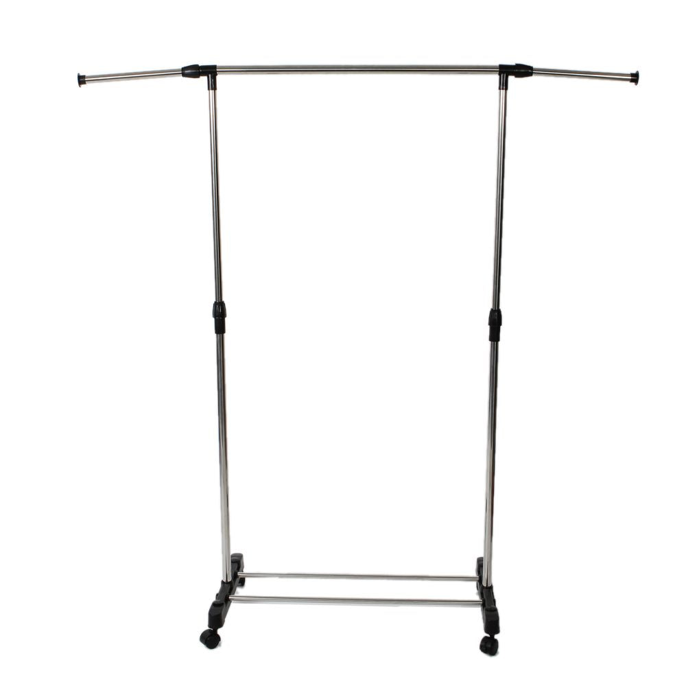 Single-bar Vertically-stretching Stand Clothes Rack with Shoe Shelf Silver