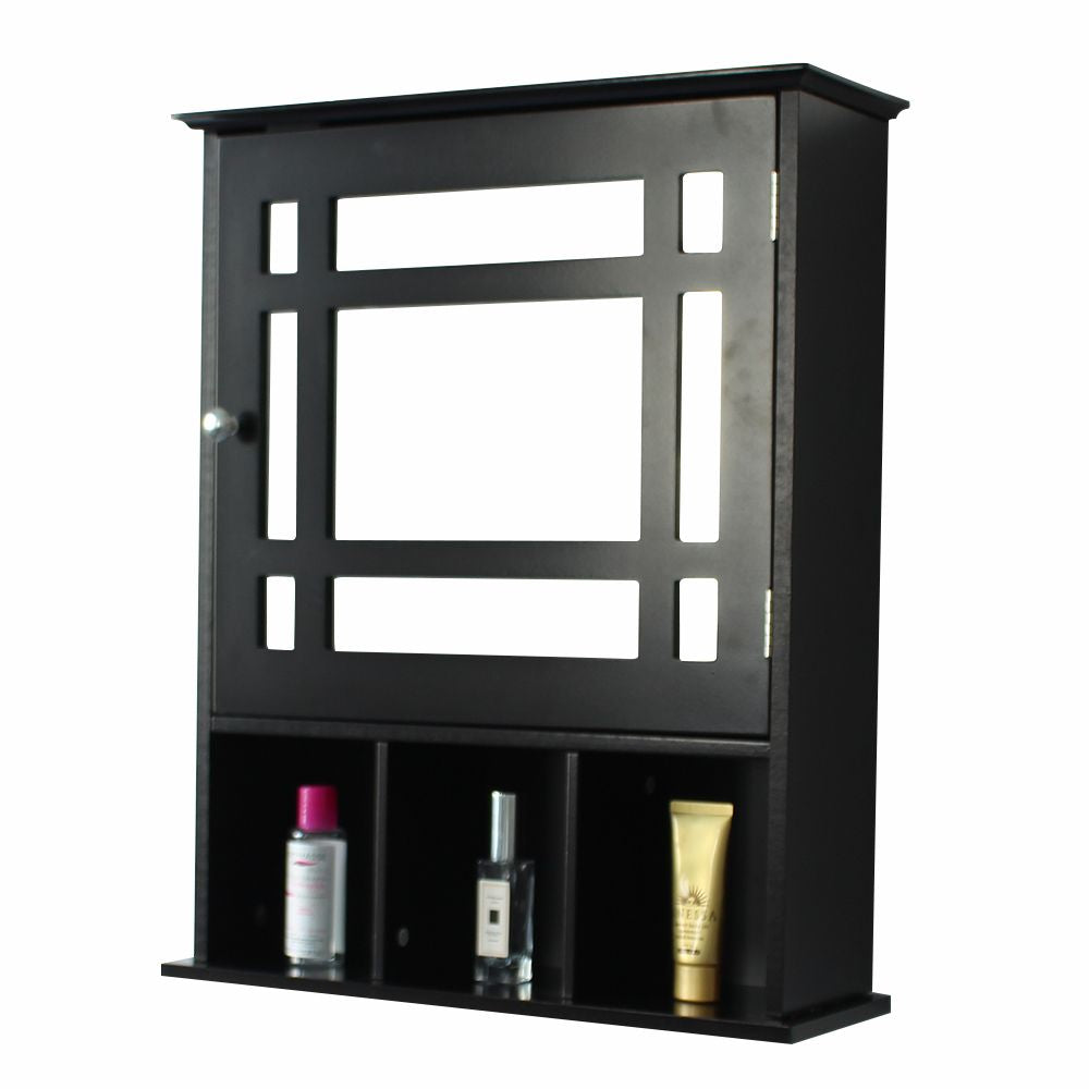 Single Door Three Compartment Storage Bathroom Cabinet - Grey-brown