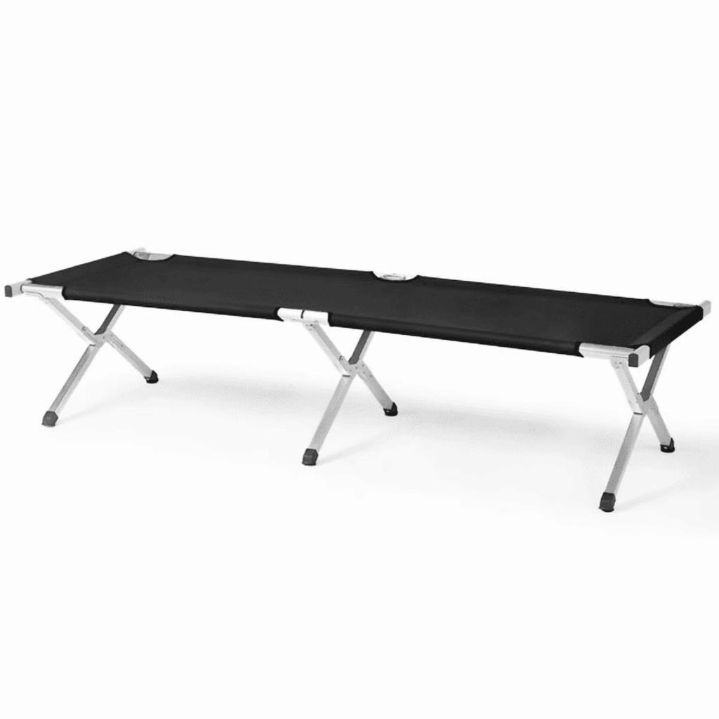 Single Folding Camping CotforAdults, 74 x 28 x 18 in, Aluminum Frame, Oxford Fabric, Carry Bag, Black