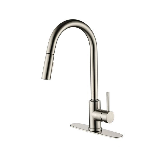 Single Handle High Arc Pull Out Kitchen Faucet; Single Level Stainless Steel Kitchen Sink Faucets with Pull Down Sprayer