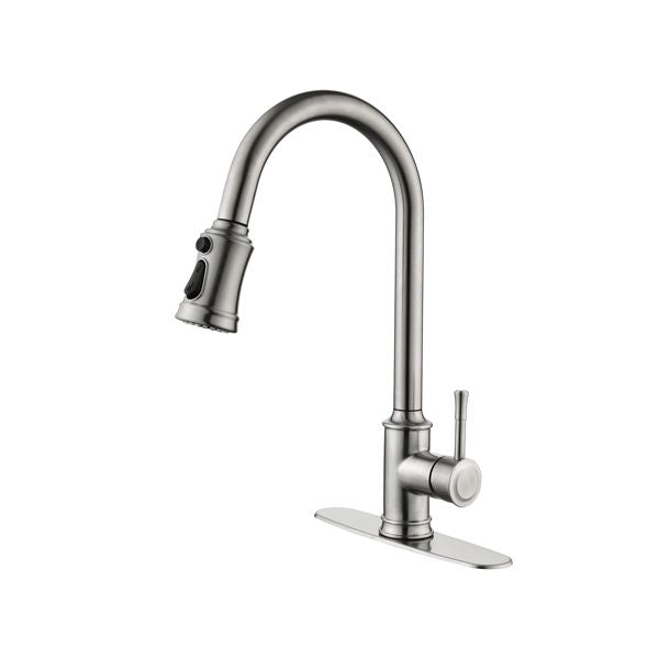 Single Handle High Arc Pull Out Kitchen Faucet; Single Level Stainless Steel Kitchen Sink Faucets with Pull Down Sprayer