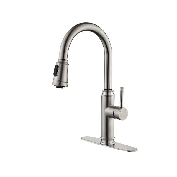 Single Handle High Arc Pull Out Kitchen Faucet; Single Level Stainless Steel Kitchen Sink Faucets with Pull Down Sprayer