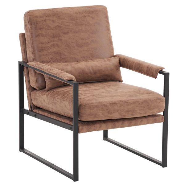 Single Iron Frame Chair Light Brown Technology Fabric Indoor Leisure Chair
