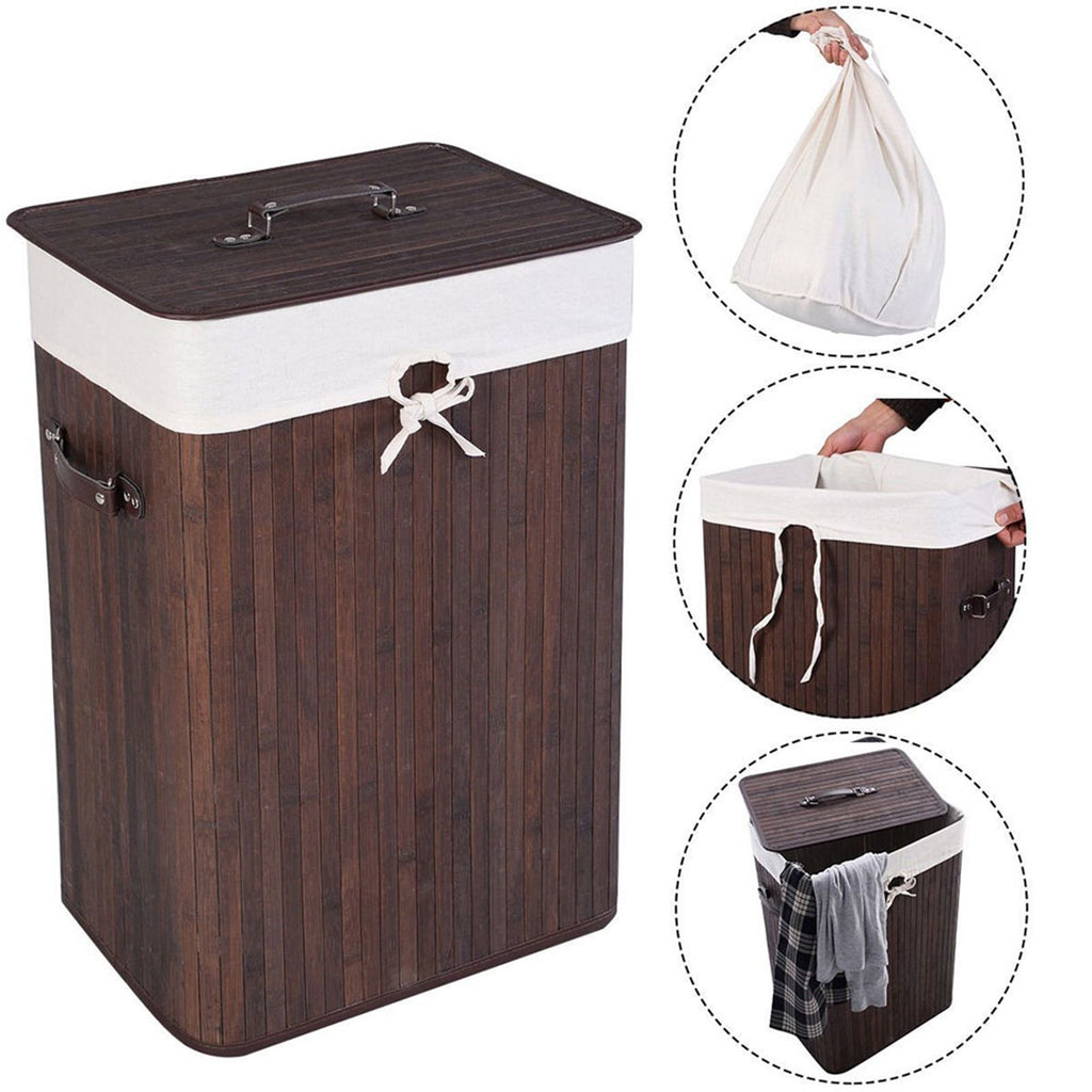 Single Lattice Bamboo Folding Basket Body with Cover Dark Brown  YJ