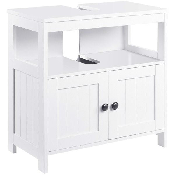 Sink Storage Cabinet, Under Sink Cabinet with Double Doors, Bathroom Vanity Cabinet with Shelves, White-AS