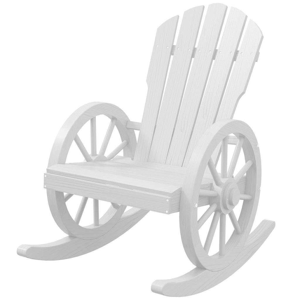 Slatted Wood Porch Rocker: Oversized Backrest, Ideal for Exterior Relaxation, Classic White|