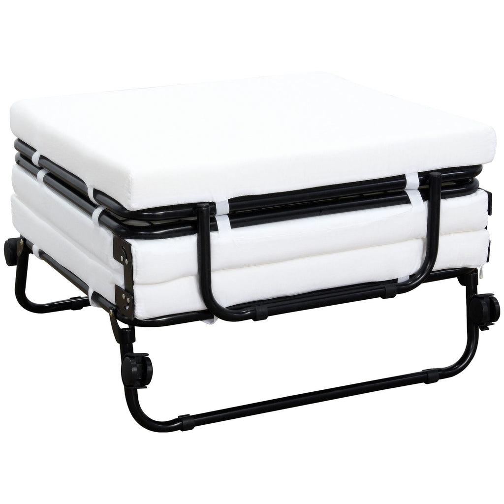 Sleeper Ottoman Portable Folding Bed with Wheels Guest Bed for Bedroom & Office Versatile White