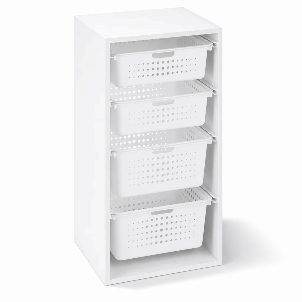Sliding Bin Organizer with 4StorageBins, White