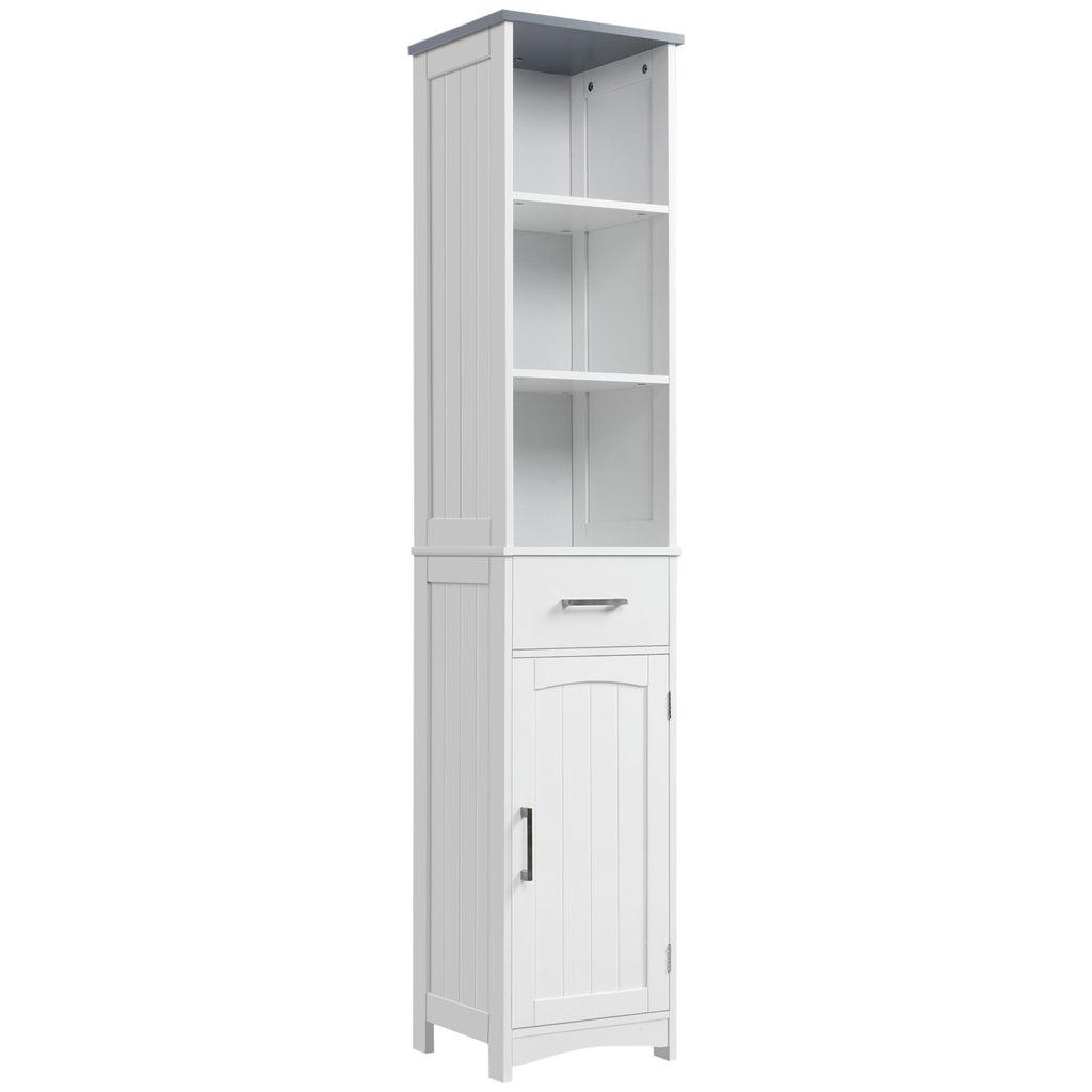 Slim Bathroom Storage Cabinet White 3 Tier Shelf Cupboard Drawer Door Freestanding Linen Tower Organizer