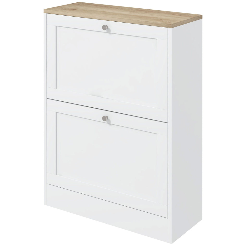 Slim Shoe Storage Cabinet, Modern Shoe Cabinet with 2 Flip Drawers and Adjustable Shelves for 12 Pairs, White