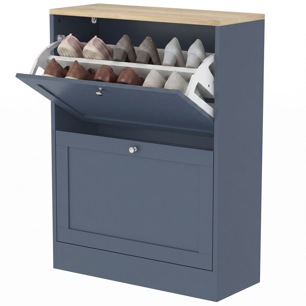 Slim Shoe Storage Cabinet, Modern Shoe Cabinet with 2 Flip Drawers and Adjustable Shelves for 8-12 Pairs, Blue