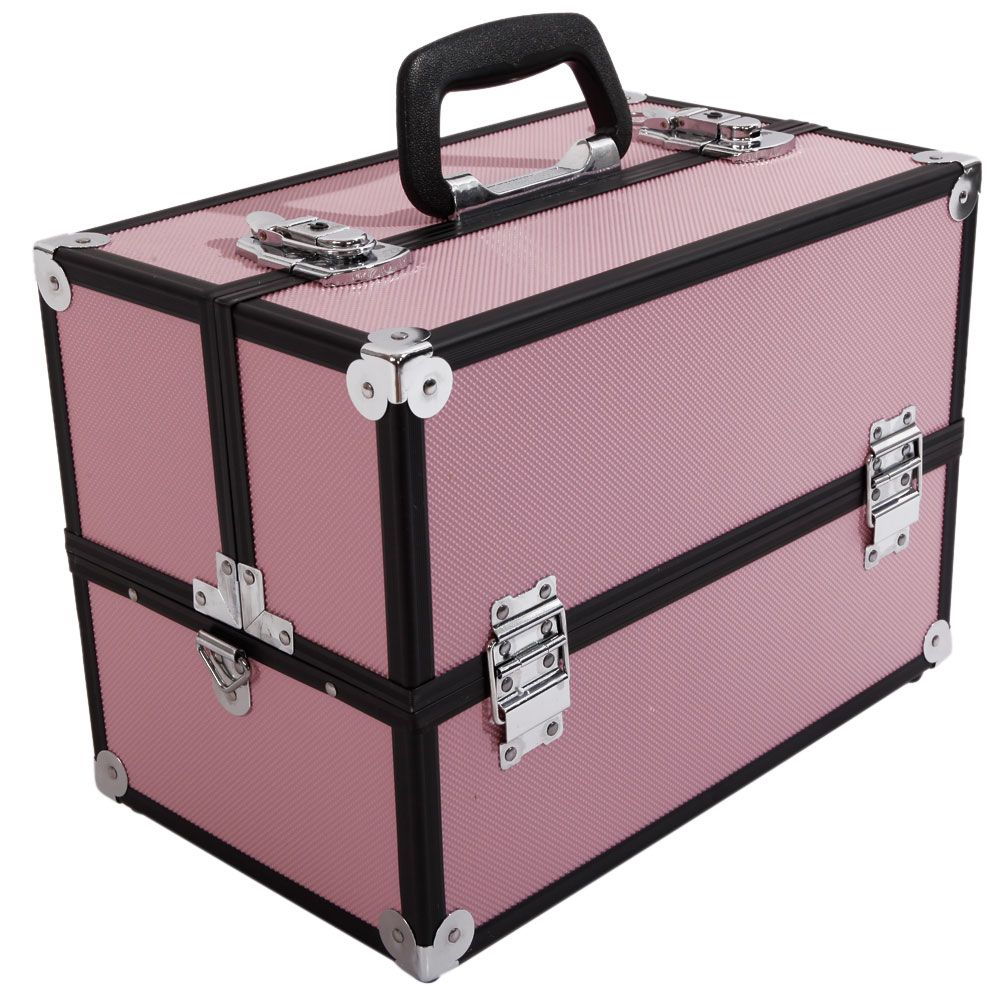 SM-2083 Aluminum Alloy Makeup Train Case Jewelry Box Organizer Pink--YS