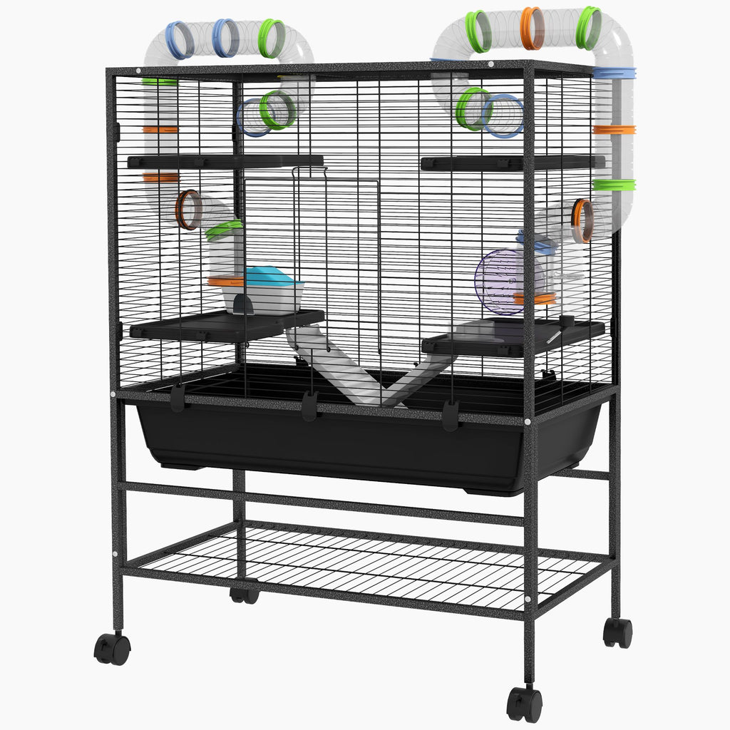 Small Animal Cage for Syrian Hamster, Dwarf Hamster Gerbil Cage with Tubing System, Running Wheel, Ramps, Platforms