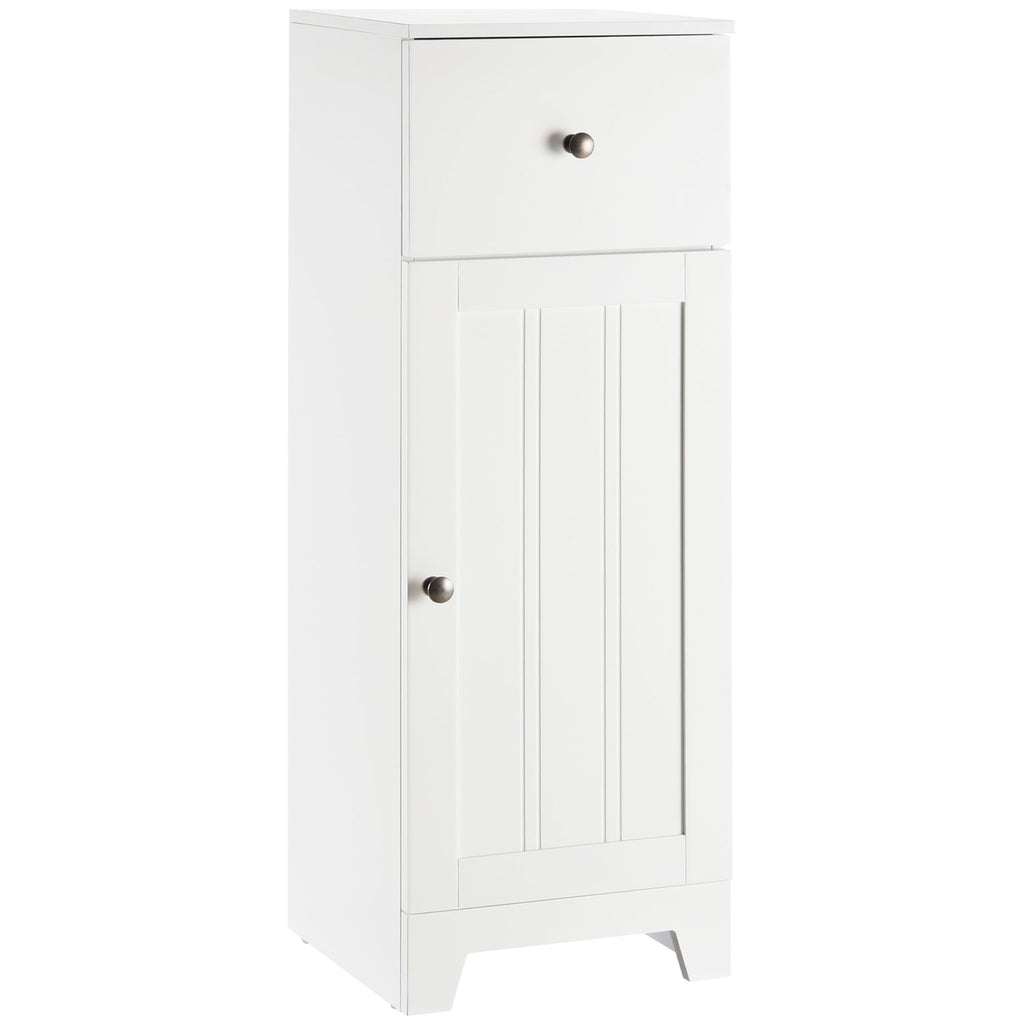 Small Bathroom Floor Storage Cabinet Free Standing Cupboard Organizer with 1 Drawer and Adjustable Shelf for Living Room, White