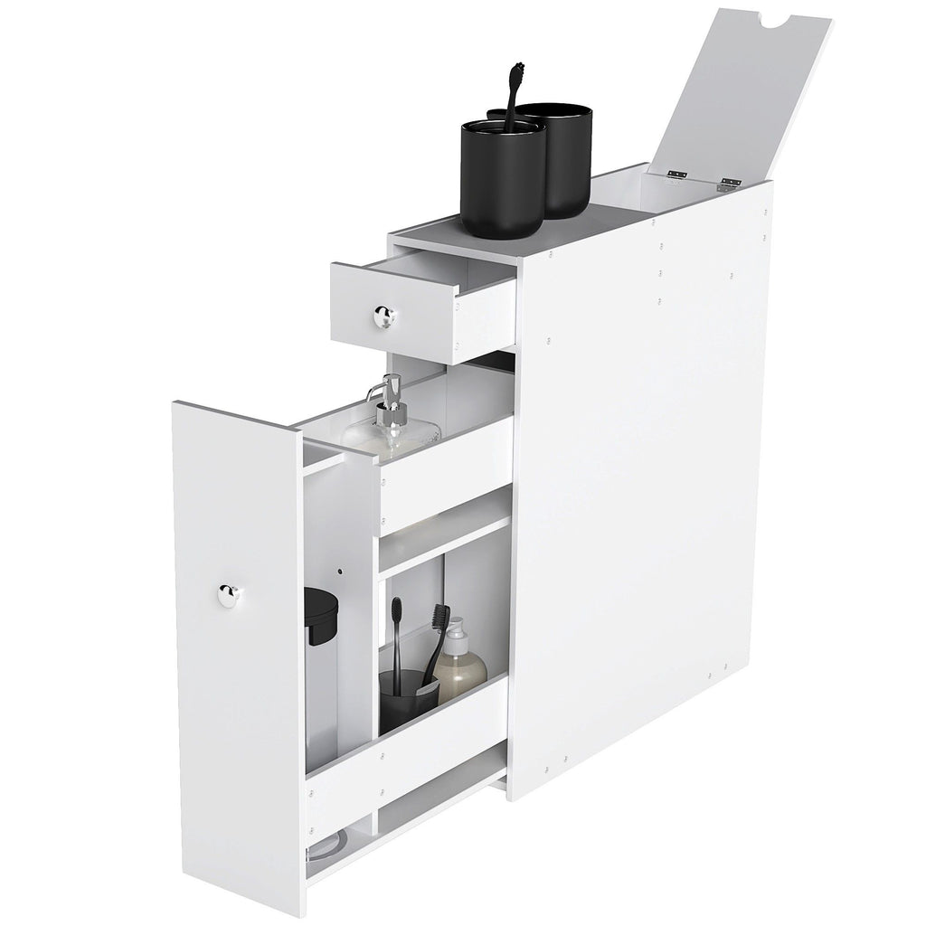 Small Bathroom Storage Cabinet Slim Wooden Toilet Floor Organizer with Drawers White