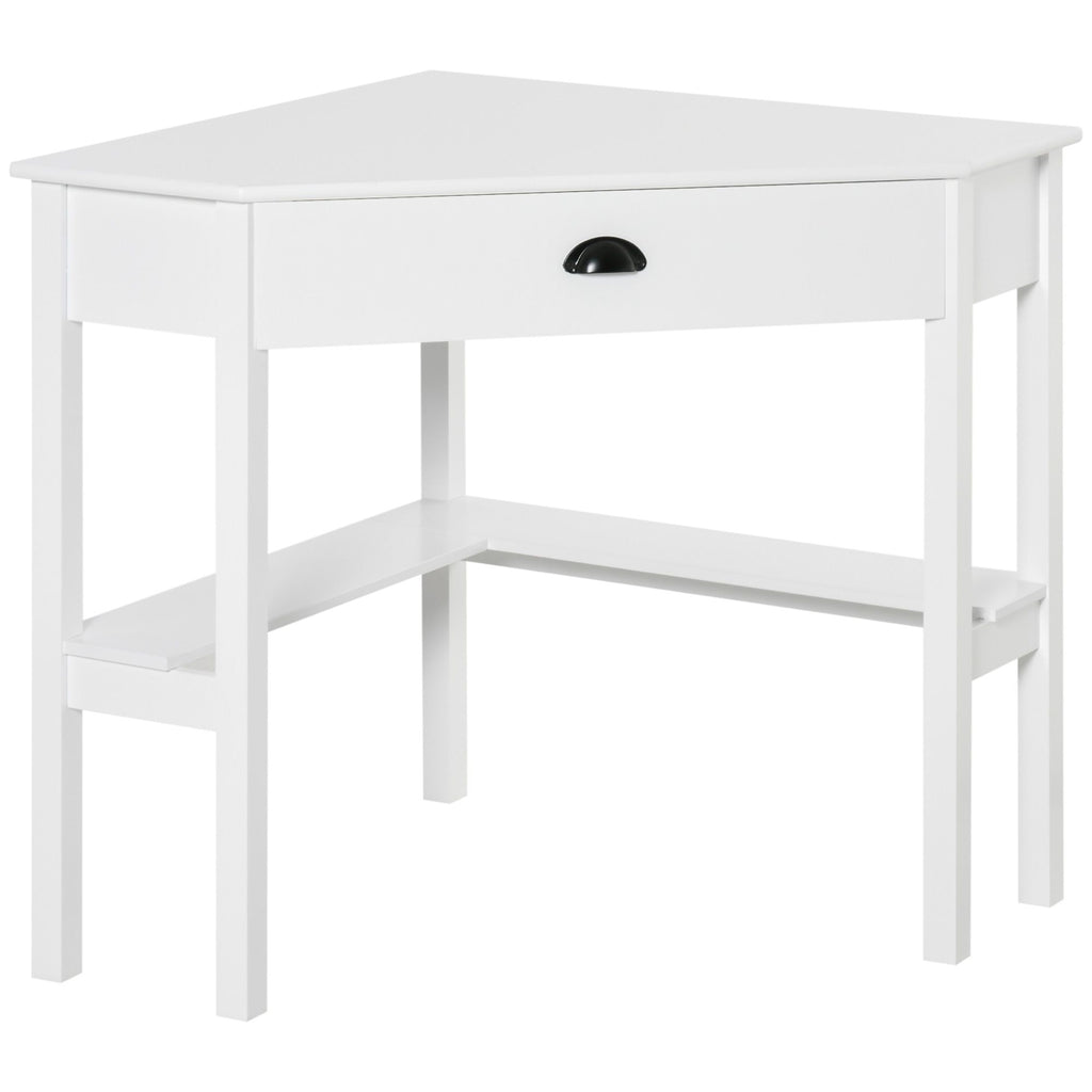 Small Corner Desk White Home Office Workstation with Drawer and Storage Shelves