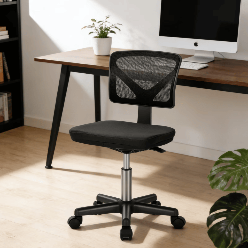 Small Desk Chair with Wheels Armless Low-Back Office Chair Ergonomic Adjustable Computer Desk Chair with Lumbar Support,Black