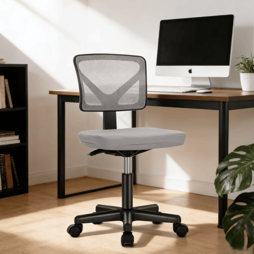 Small Desk Chair with Wheels Armless Low-Back Office Chair Ergonomic Adjustable Computer Desk Chair with Lumbar Support,Gray