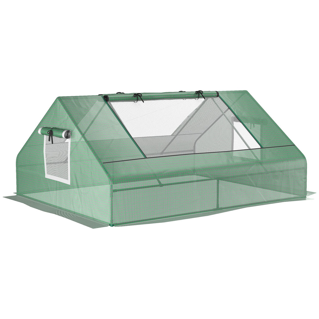 Small Greenhouse 71 x 55 x 32 Outdoor Flower Planter Hot House with Zipper Windows and Door Green