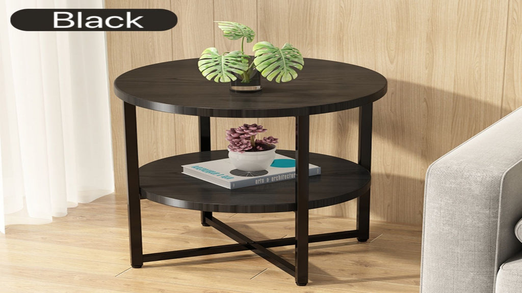 Small round side table,2 tiers farmhouse end table,accent tables for small spaces,night stands for bedrooms living room,coffee tables with storage shelf,Black