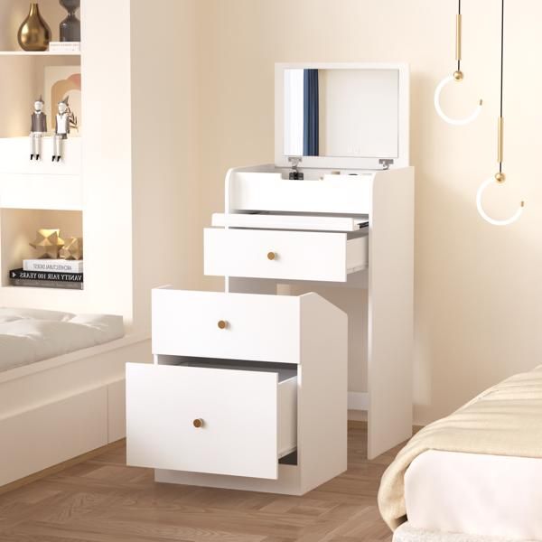 Small Vanity Desk with Mirror - White Makeup Vanitys Set Make up Table with Chair, Drawers, Mini Space Saving Cute Dressing Table for Girls Bedroom Living room