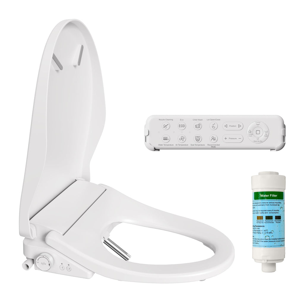 Smart Bidet Toilet Seat with Side Knob Adjustable Heated Seat with Water Temperature and Pressure Adjustment Portable with Automatic Nozzle Cleaning and Sensor Open Lid[Unable ship weekends, TK/TEMU o