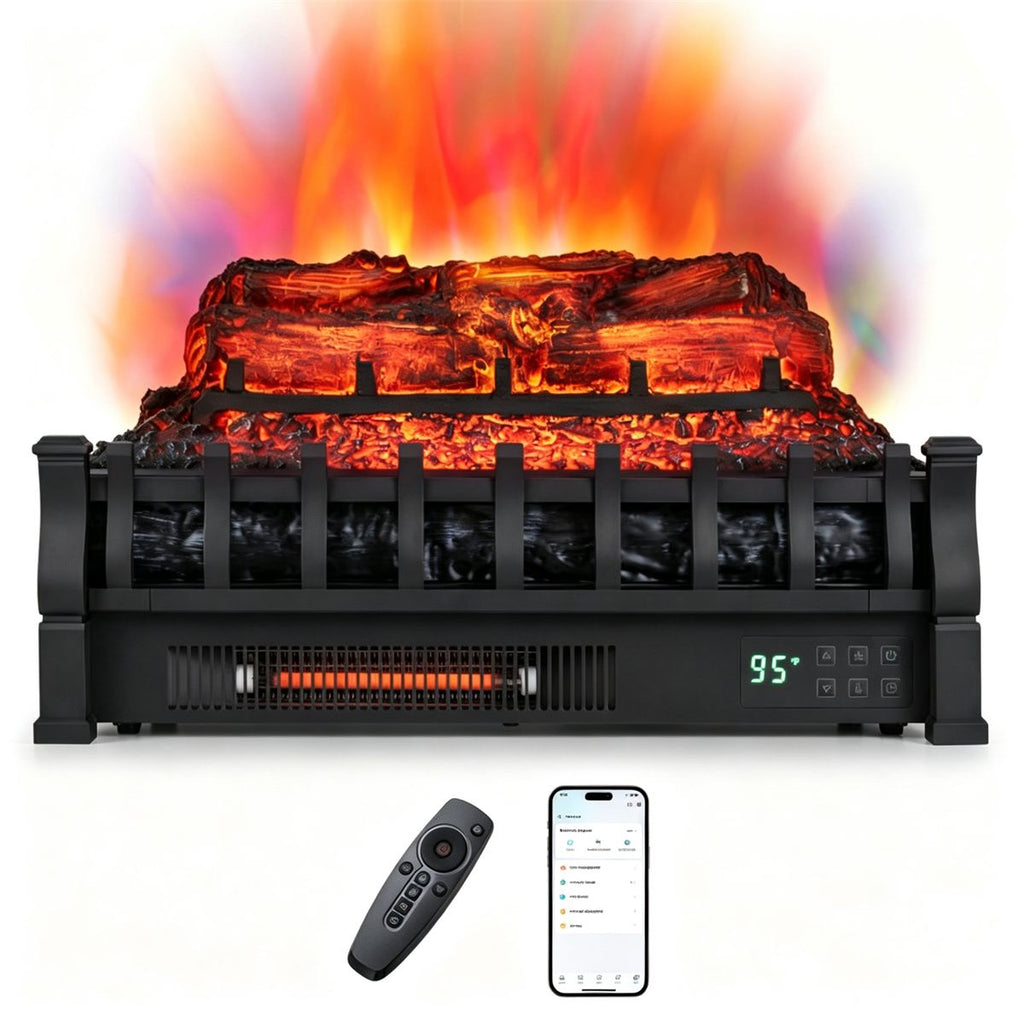 Smart Electric Fireplace Insert Heater, 1500W 5120 BTU Infrared Quartz Fireplace Log Set with Alexa & Google Assistant App Control, 5 Flame Colors Adjustable for Indoor Heating