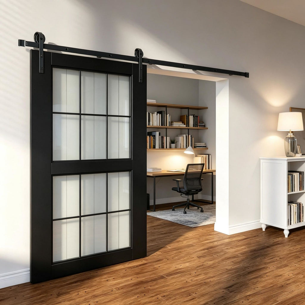 Smooth & Silent Sliding Barn Door Hardware Kit, 8FT Heavy Duty Track for 3.7-4.3FT Wide and 1.3"-1.8" Thick Door Panel, J Shape Pulley (Excluding doors)