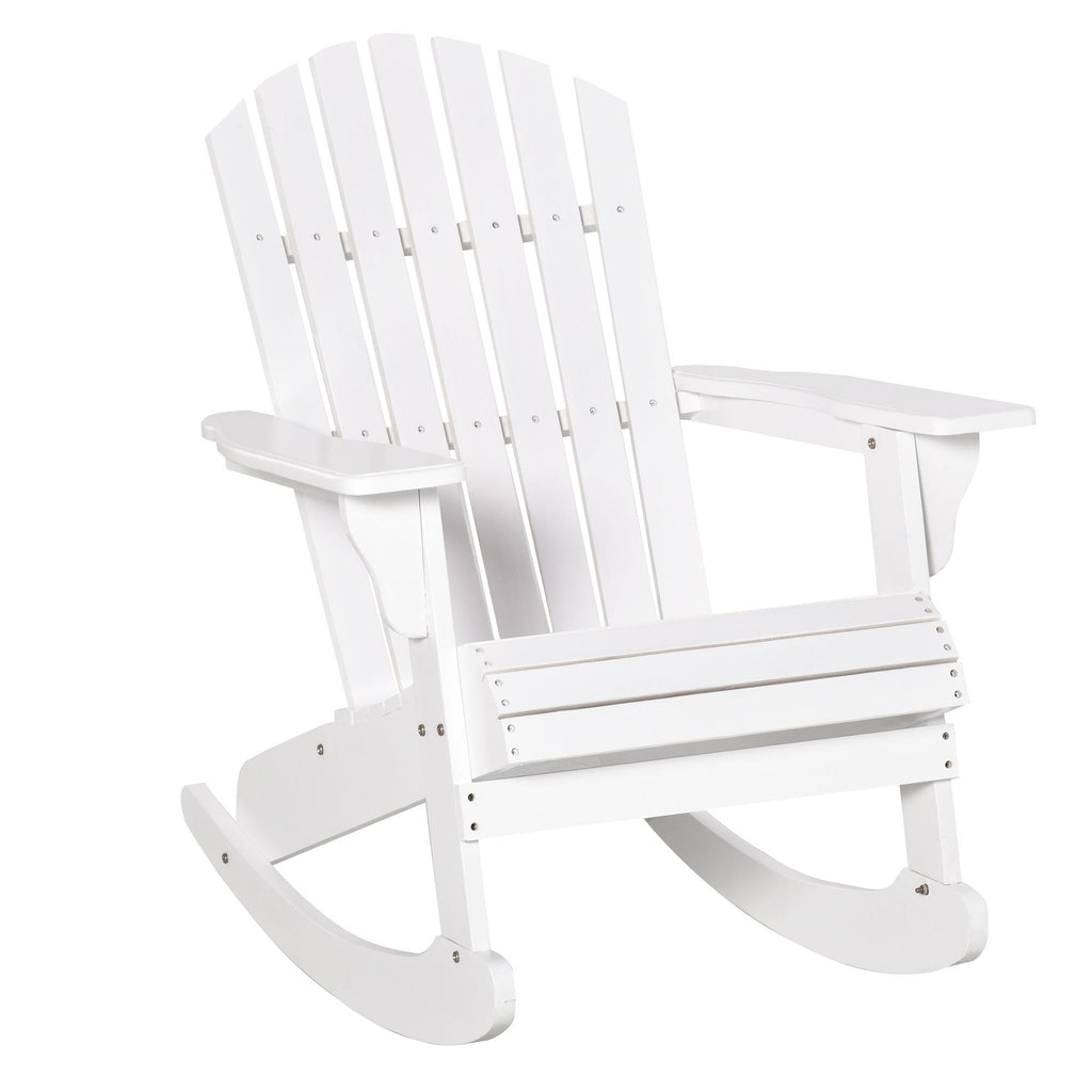 Snowy White Adirondack Rocking Chair for Outdoor Spaces, Slatted Back Design|