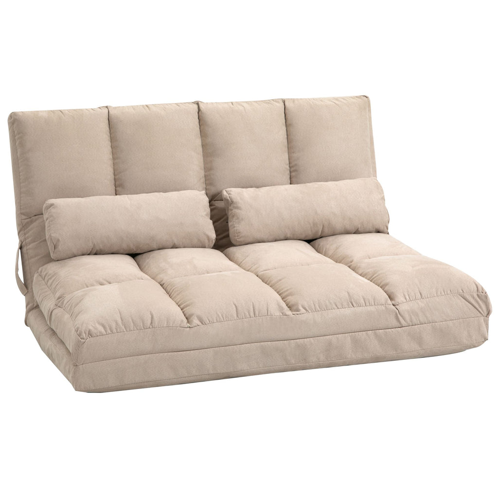 Sofa Bed Beige Convertible Floor Folding Couch Adjustable Metal Frame with Pillows