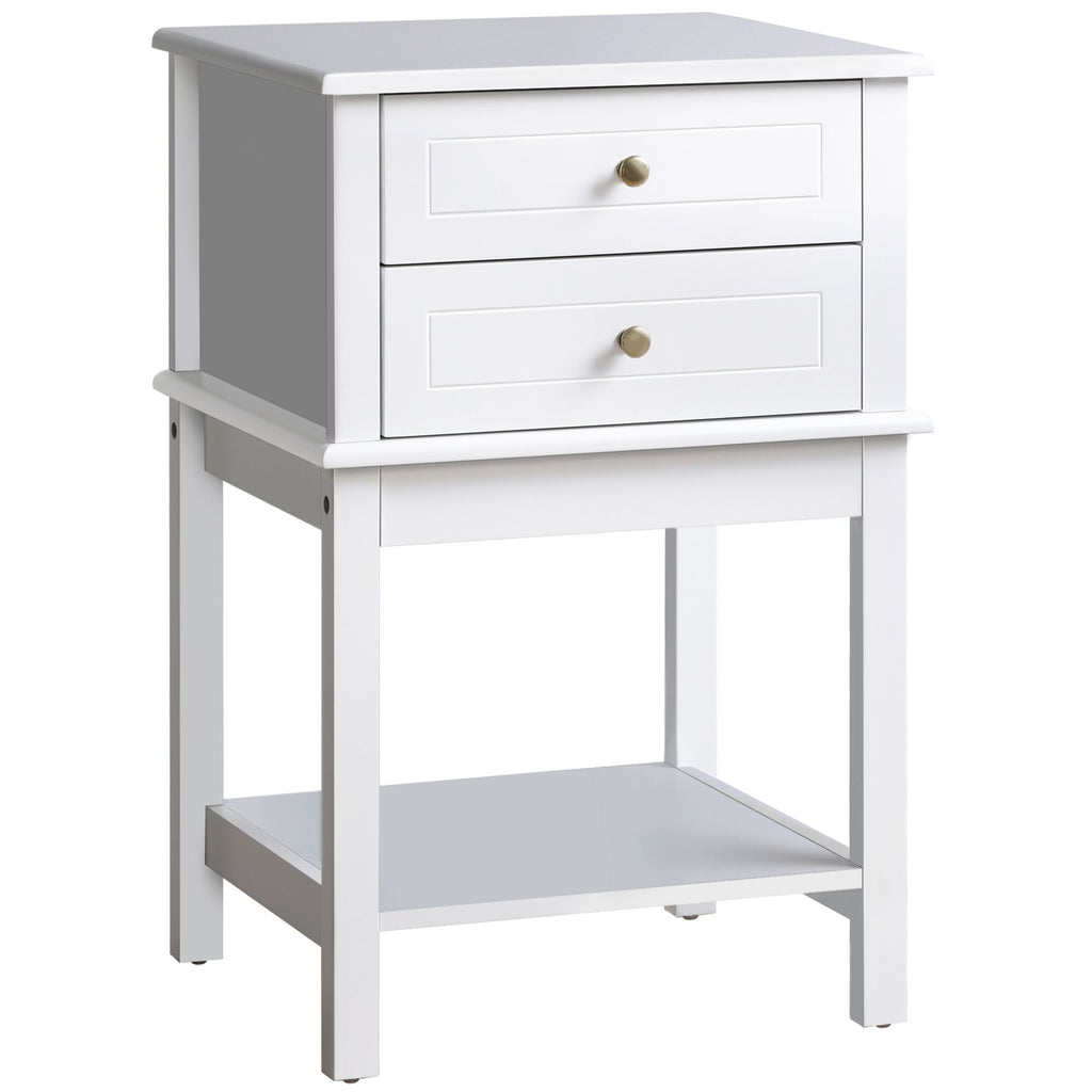 Sofa Side Table with Storage Drawers and Shelf Modern White for Living Room Bedroom