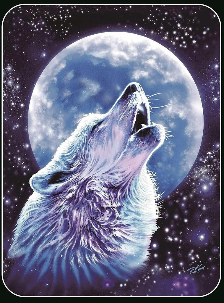 Soft Plush Flannel Silk Touch Throw 50" X60" Wolf Howling at Moon
